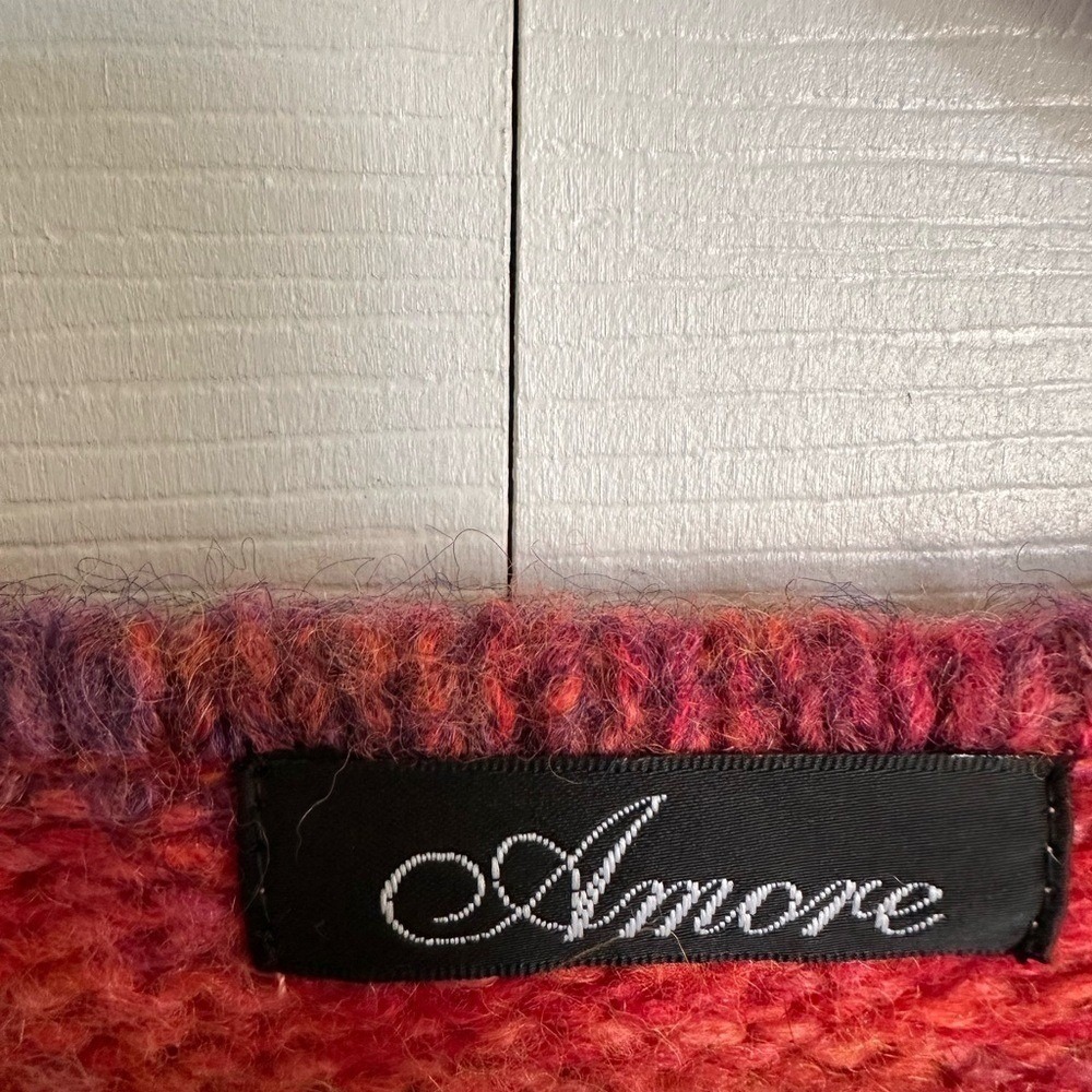Amore Womens Wool Mohair Blend Space Dye V-Neck Sweater Pink Orange Large - Picture 2 of 8